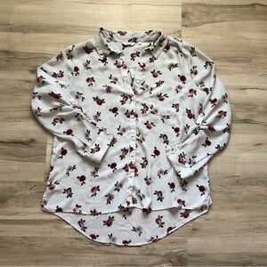 Reitmans Polka Dot Rose Floral Button Up Blouse